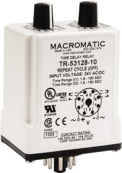 macromatic  pin multiple range dpdt time delay relay  msc industrial supply