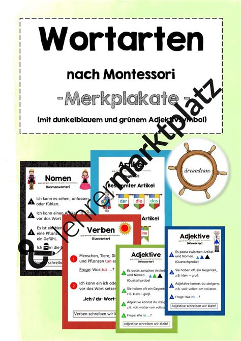 plakate wortarten nach montessori unterrichtsmaterial im