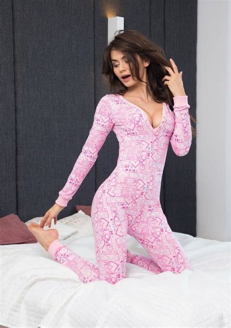 valentine s day sexy pyjama jumpsuit with butt flap ladies sleepsuit