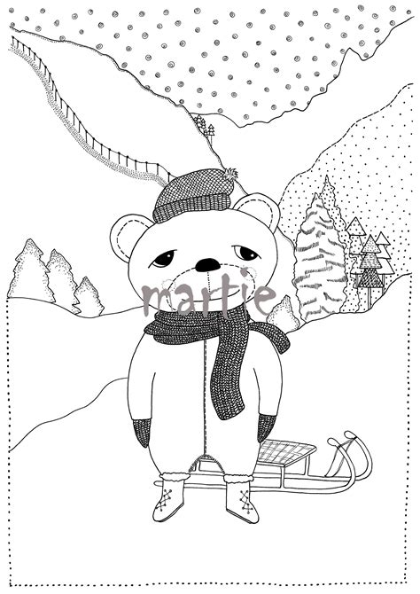 printable winter bear coloring page  kids  adults etsy