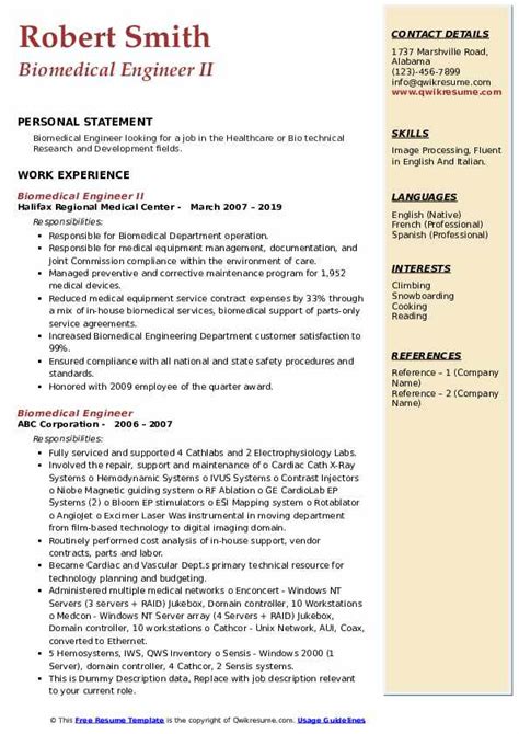 biomedical engineering resume template hq template documents
