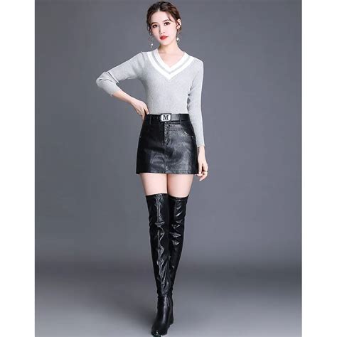 plus size women high waist pu leather skirt pantskirt micro mini s