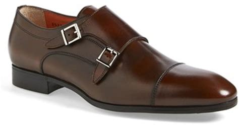 santoni leather upton double monk strap shoe in brown leather brown