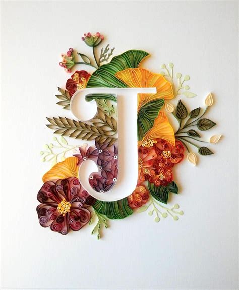 personalized letter gift floral quilled monogram  wall art decor