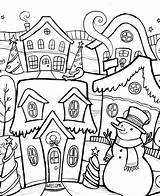 Coloring Christmas Pages Adults Winter Town Kids sketch template