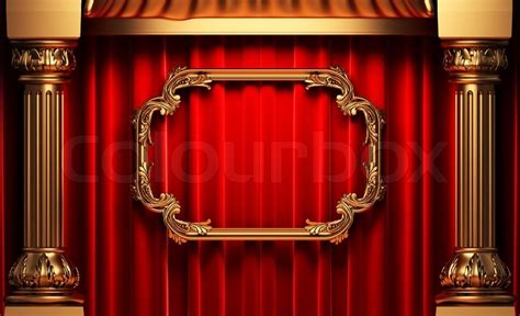 red curtains gold columns  frames    stock