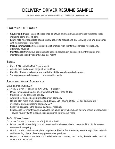 cv format driver resume format resume samples driver