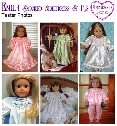 genniewren designs emily smocked nightdress and pjs doll clothes