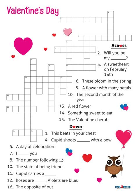 printable valentines crossword puzzles