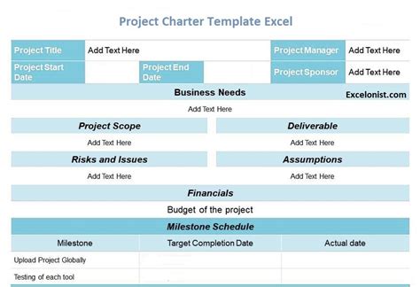 project charter template excel