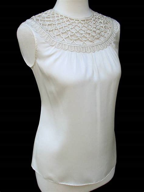 elie tahari ivory silk loop detail sivan blouse top