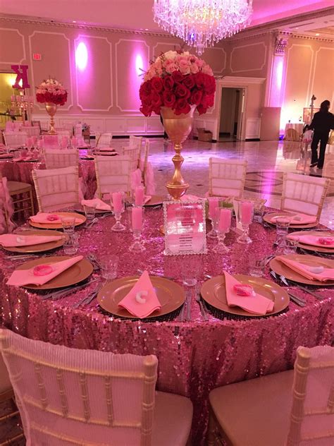 kennedy super sweet sixteen table settings pink peyote sequin