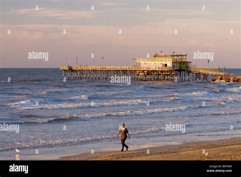 beach  fishing pier  seawall boulevard  galveston texas usa stock photo alamy