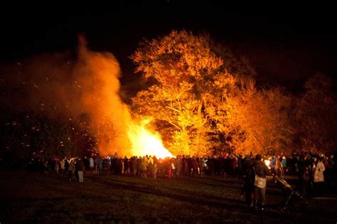 image  spectators watching  blazing bonfire