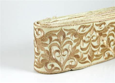 fancy fabric trim embroidered trim gold  artsycraftsyshoppe