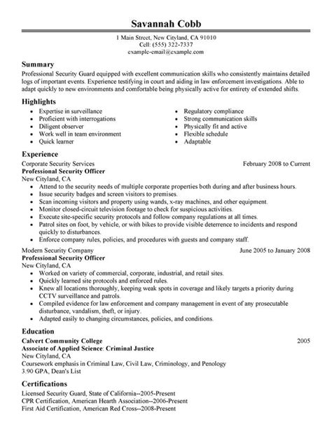 professional security officer resume examples    today