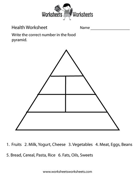 printable food pyramid health worksheet