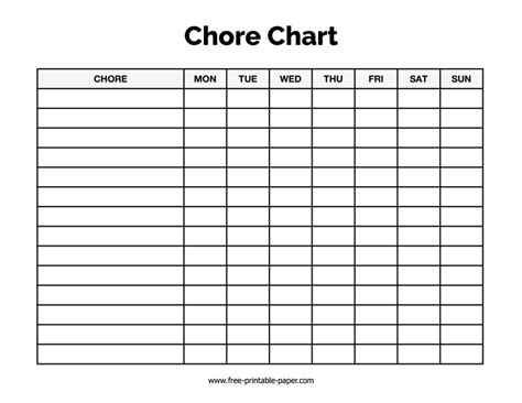 chore chart template  printable papercom