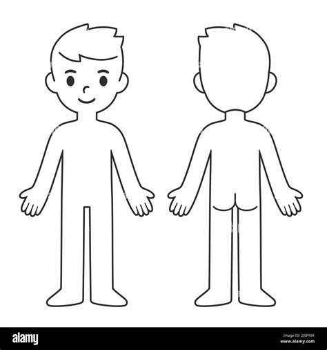 cartoon child body chart front   view blank boy body outline