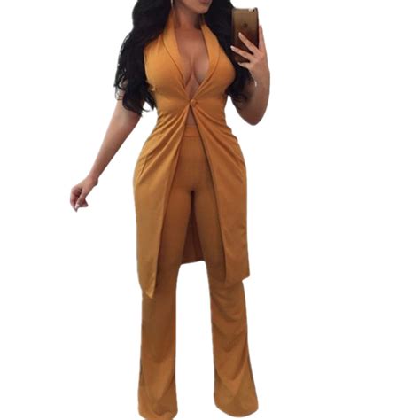 fashion office lady pant suits brand new sexy sleeveless single button