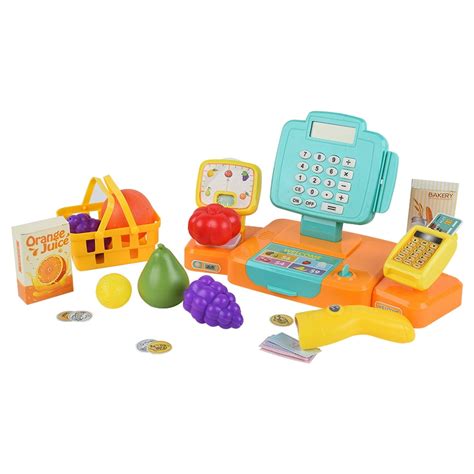allcaca cash register  kids electric calculator pretend playset educational toy set