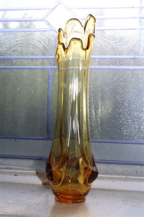 Large Amber Swung Glass Vase 11 75 Vintage Mid Century Modern