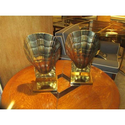 pair  brass shell lamps chairish