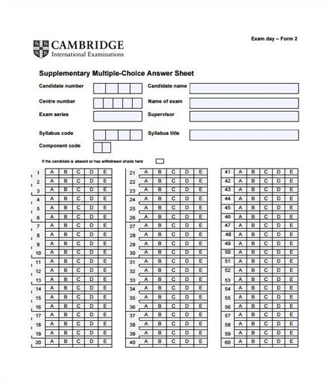 answer sheet templates   exam answer sign  sheet
