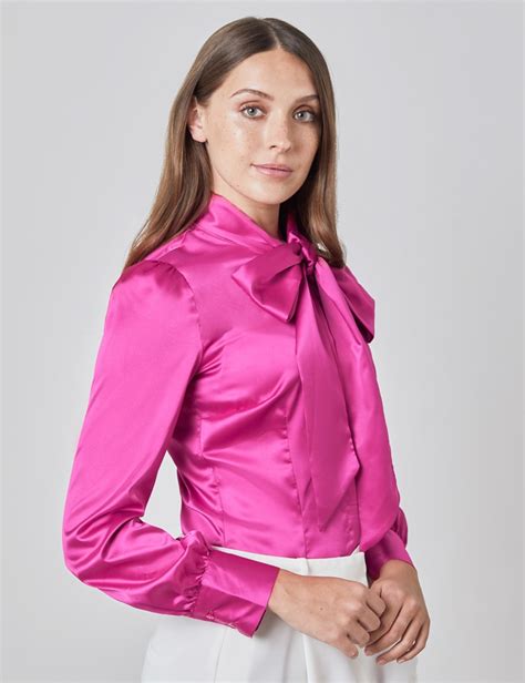 Plain Satin Women S Fitted Blouse With Single Cuff And