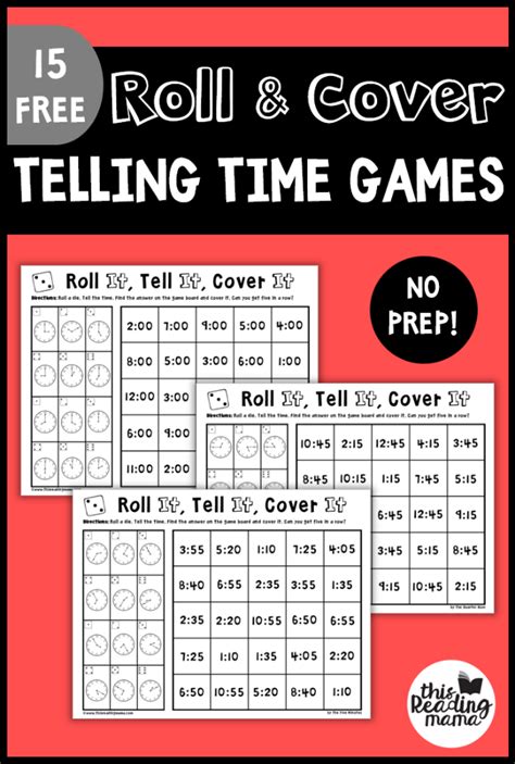 no prep telling time games roll and cover numbers counting math patterns telling time and