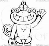 Waving Monkey Friendly Clipart Cartoon Outlined Coloring Vector Cory Thoman Regarding Notes Clipartof sketch template