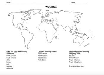 world map worksheet     middle tpt