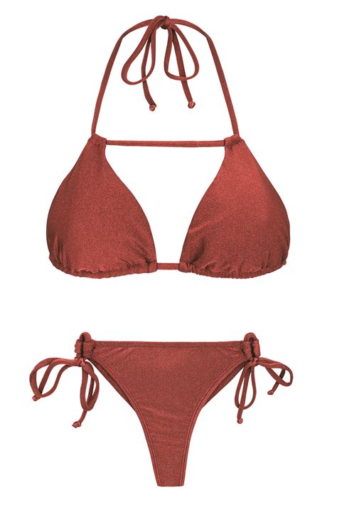 Burgundy Side Tie Triangle Bikini With Stripes Liquor Detail Rio De Sol