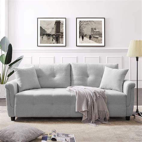 tribesigns mid century upholstered  rolled arm sofa couch modern linen fabric loveseat