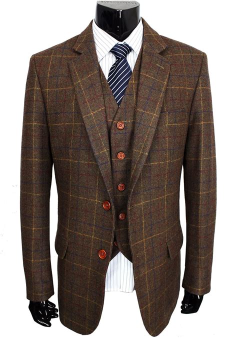 wool brown classic tweed custom made men suit blazers retro gentleman