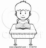Desk Boy School Clipart Reading Cartoon Coloring His Thoman Cory Outlined Vector Small 2021 Clipartof sketch template