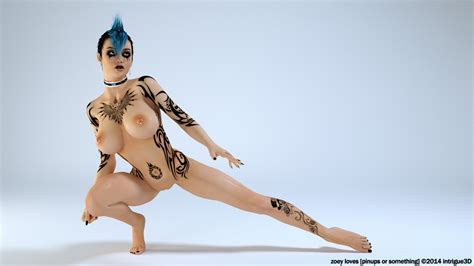 hot naked babe with sexy tattoo poses solo