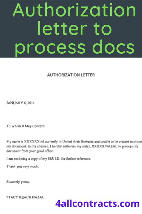 sample letter  authorization  process documents