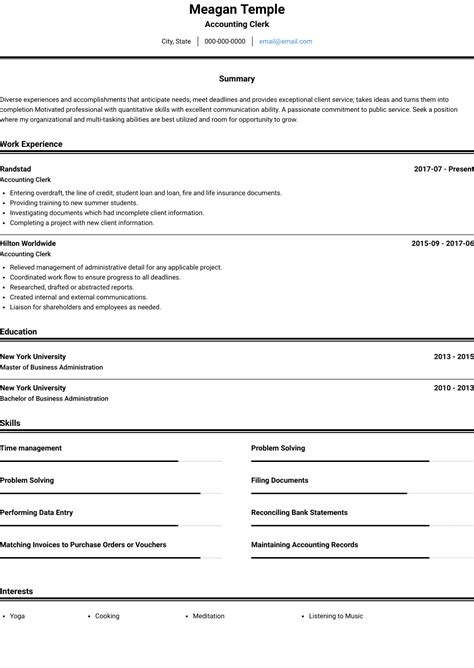 accounting clerk resume samples  templates visualcv
