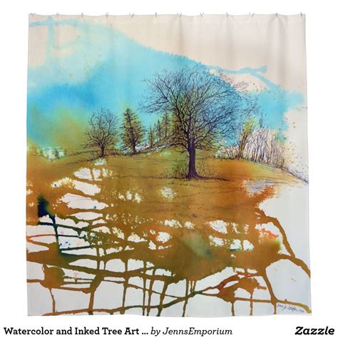Watercolor And Inked Tree Art Shower Curtain Zazzle
