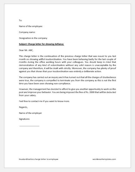 insubordination charge letter  employee  letters