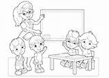 Insegnante Kid Aula Nell Scena Tengono Coloritura Fumetto Studenti Colorare Classe Nero Getdrawings sketch template