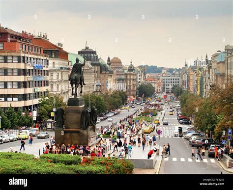Prague Czech Republic The Wenceslas Square With The Staue Of