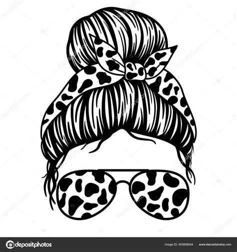 women aviator glasses bandana  print messy bun mom lifestyle stock vector image