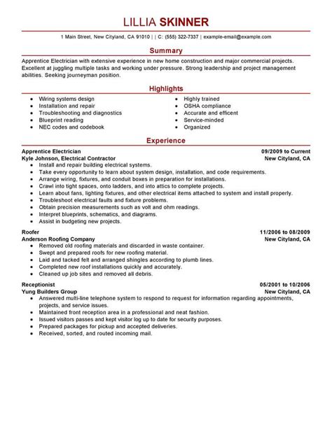 apprentice electrician resume   professional resume