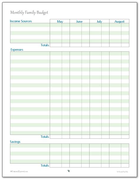 monthly family budget printables