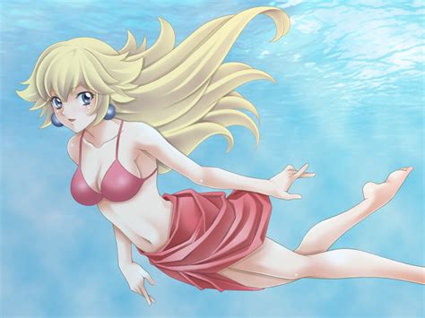 bikini blonde hair blue eyes long hair princess peach super mario swimsuit tamamon underwater