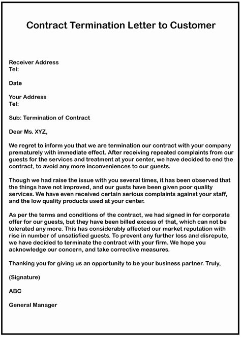 business contract termination letter template inspirational