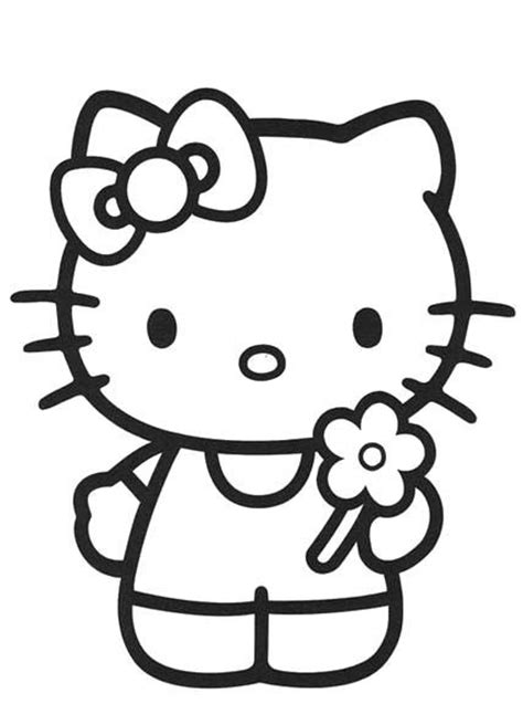 kitty holding  flower coloring page dibujos dibujos de