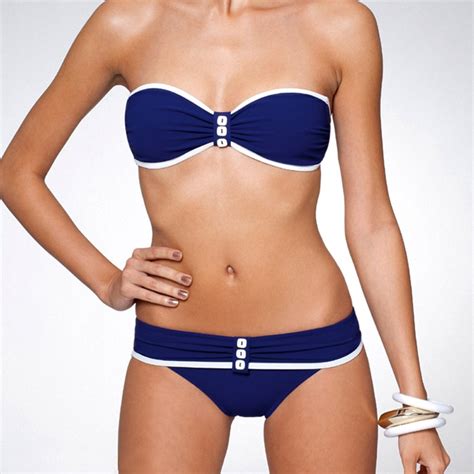 2016 sexy navy blue strapless bandeau bikinis swimsuit women s micro